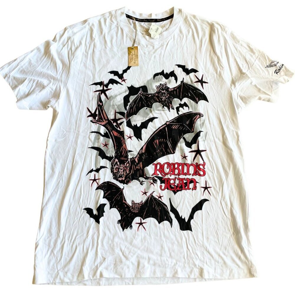 NEW Robin's Jeans Men's Bat White T-Shirt, Cotton/Modal - Size XL